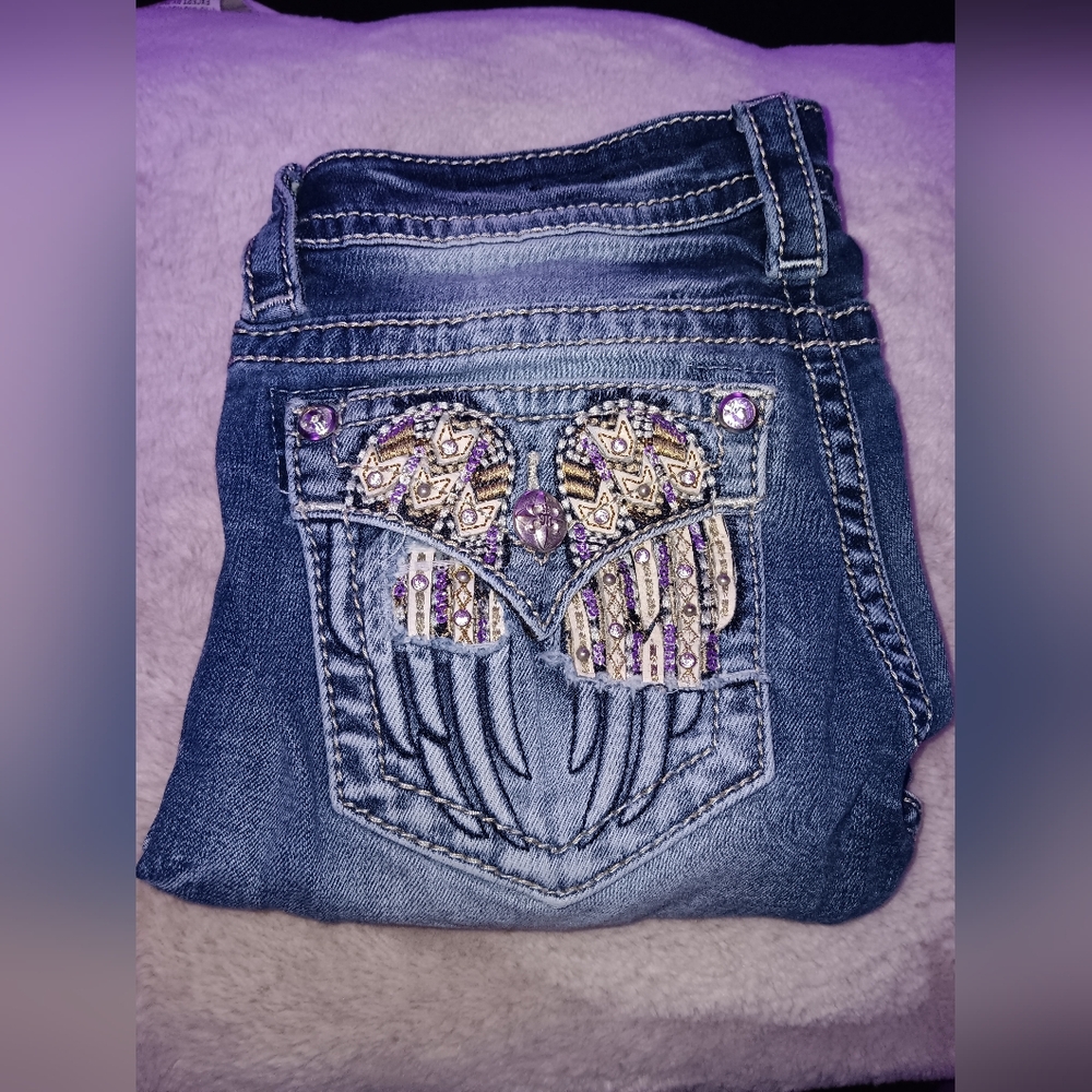 Miss Me Blue Skinny Size 27 Jeans with Embellished Pockets